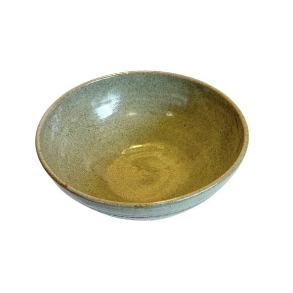 Hand Thrown Art Pottery Bowl Bluish Green Glaze w/Rings Artist Signed Multi Use - Picture 3 of 16